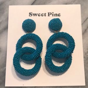 Seed bead statement earrings Teal color
